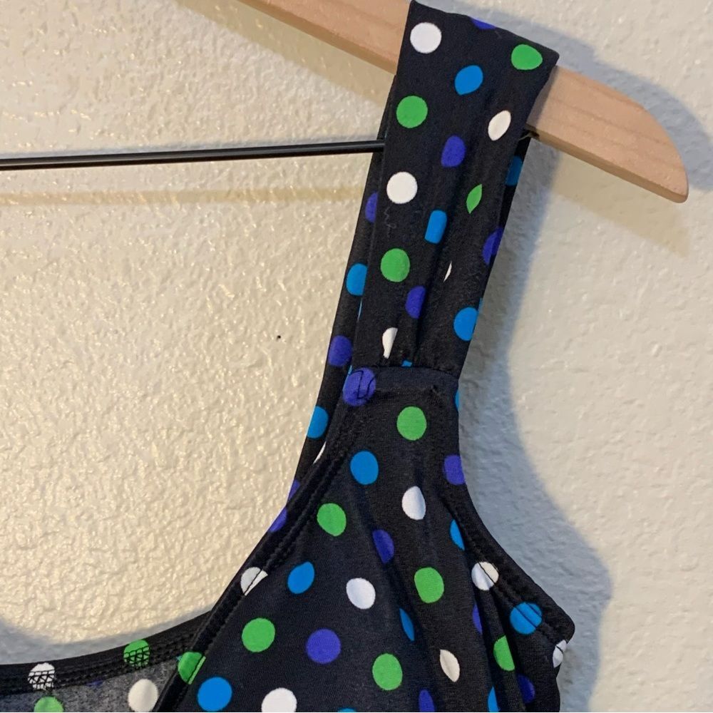 Longitude Black Polka Dot One-Piece Swimdress Blue Green White 12P Retro Pinup - Picture 4 of 12